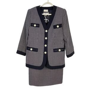 Valentino Miss V Skirt Suit Set Navy/White Size 12/46 EUC